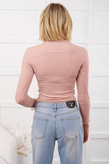 Begging You Mock Neck Long Sleeve Fitted Top (Blush Pink)