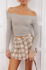 In My Head Off Shoulder Long Sleeve Top (Heather Grey)