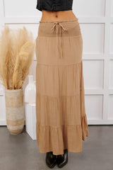 Ocean Serenade Tiered Maxi Skirt (Khaki)