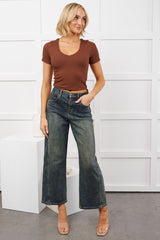 Rule Of Thumb Ribbed Short Sleeve Top (Chocolate)