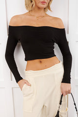 Love Again Off The Shoulder Long Sleeve Top (Black)