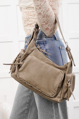 City Curfew Faux Leather Zipper Handbag (Grey)