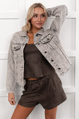 Always Enough Acid Wash Denim Jacket (Grey)