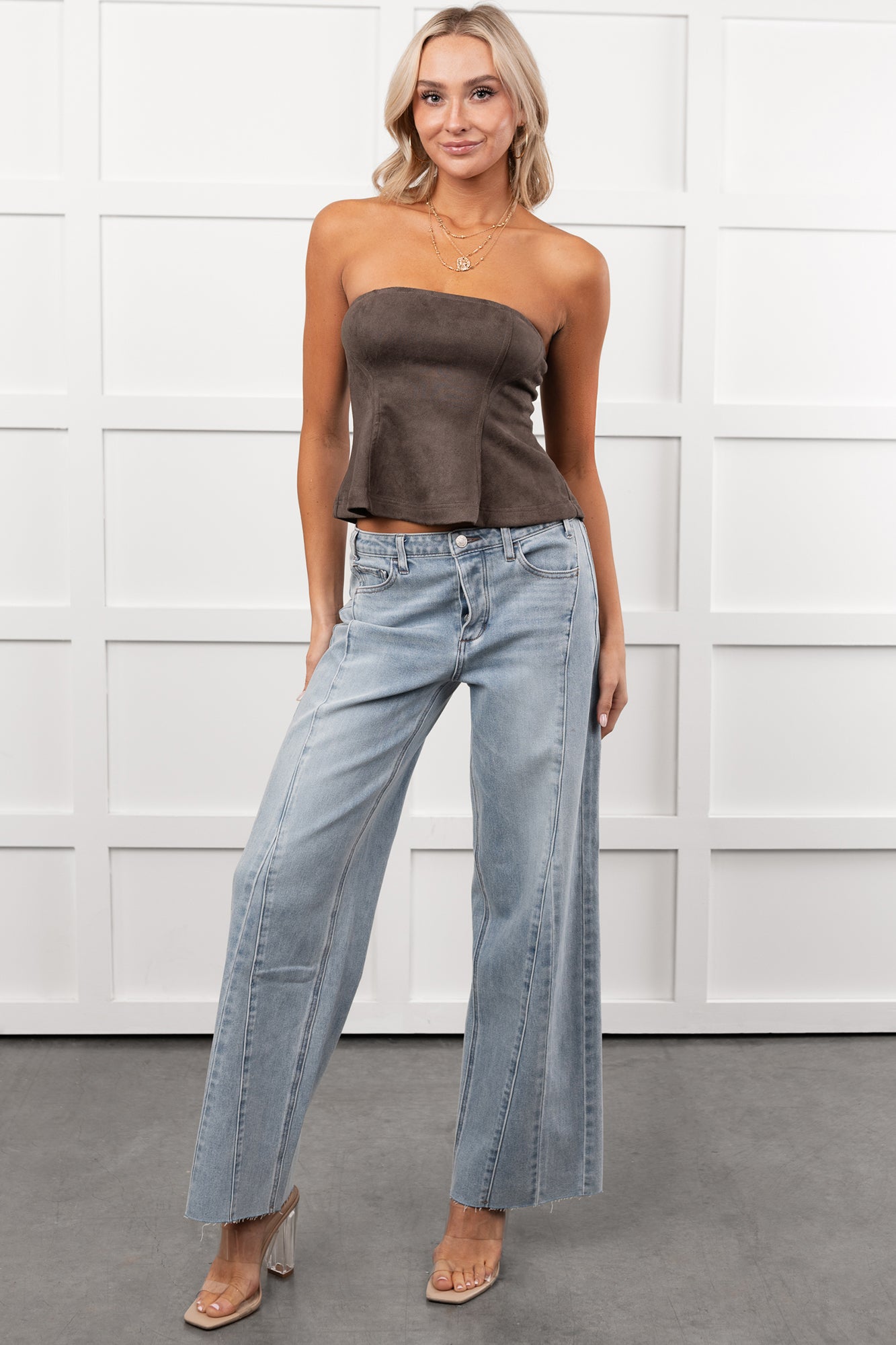 Glenn High Rise Wide Leg Jemina Denim Jeans (Light)