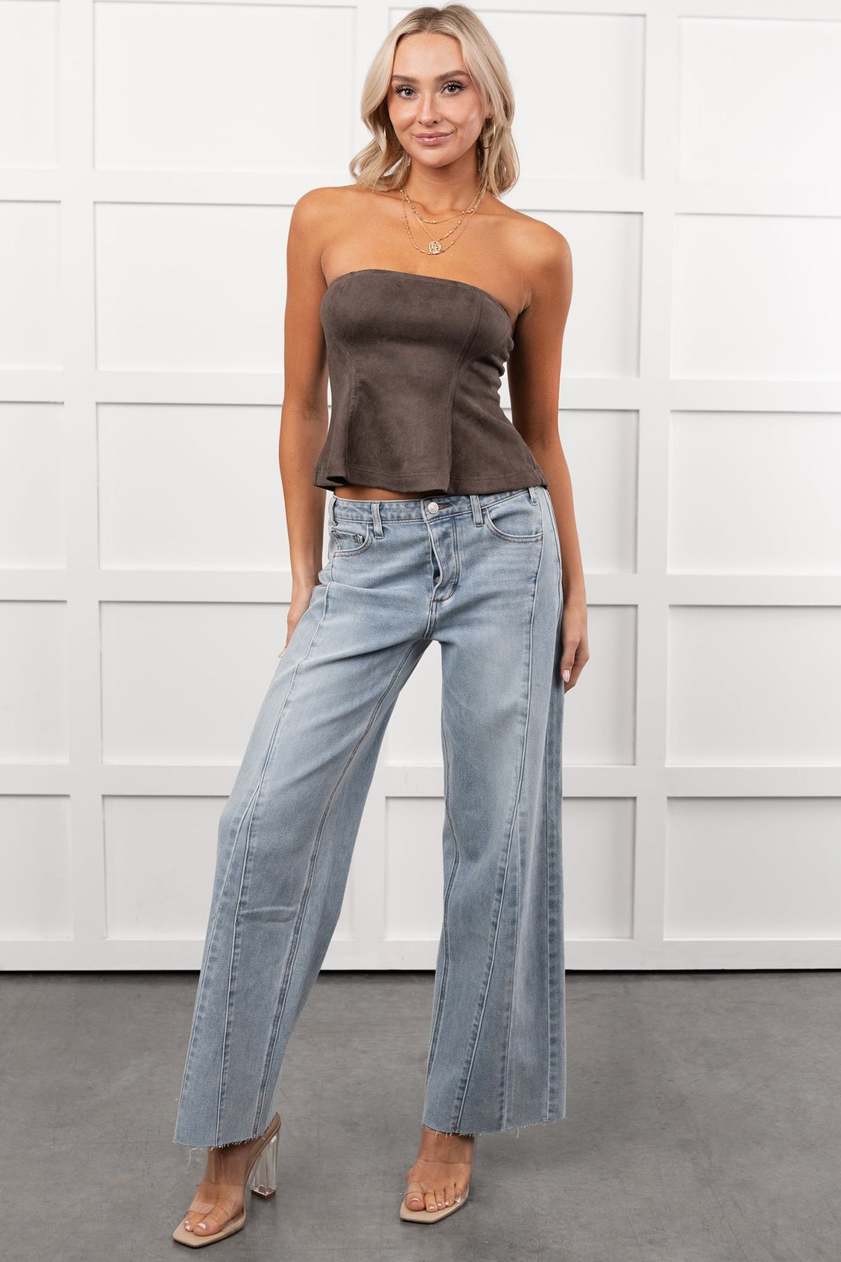 Glenn High Rise Wide Leg Jemina Denim Jeans (Light)