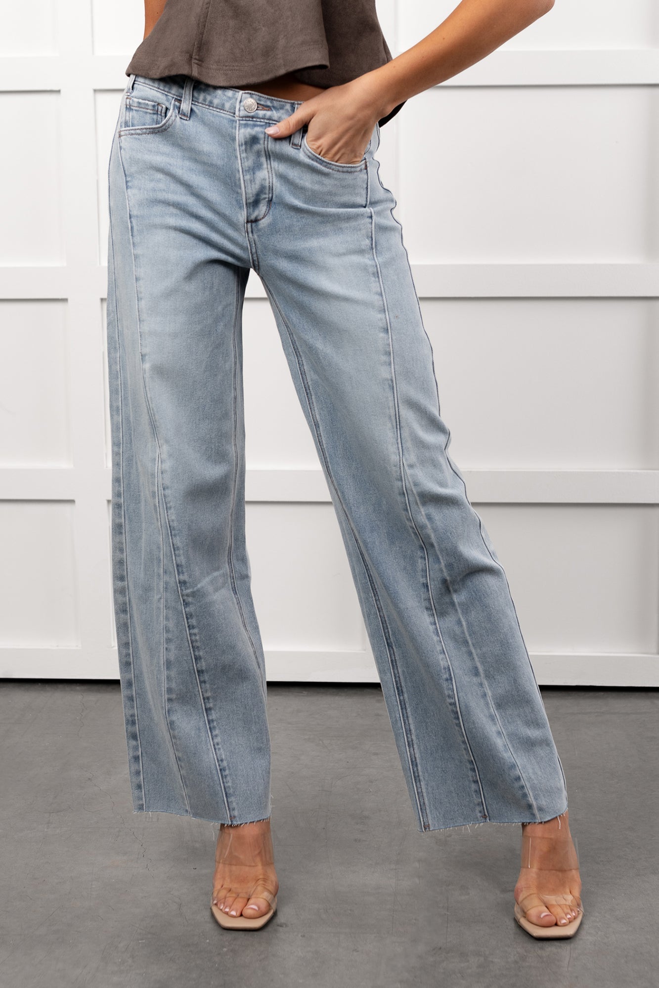 Glenn High Rise Wide Leg Jemina Denim Jeans (Light)
