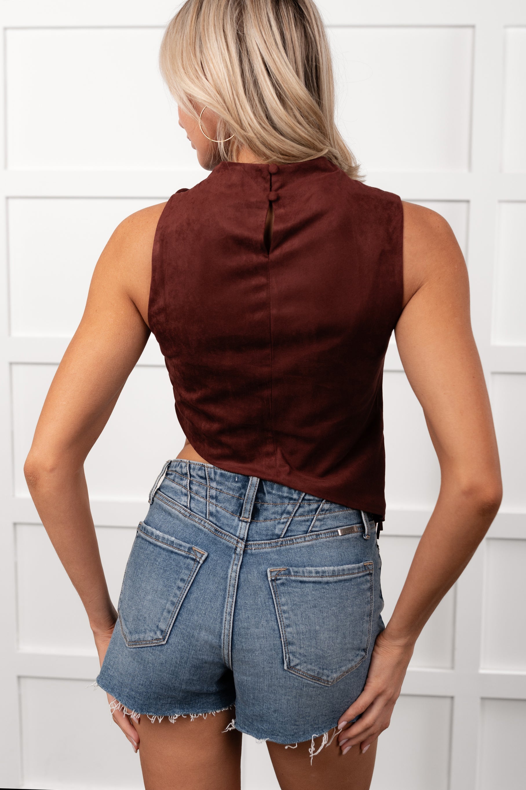 Boujee In Boots Sleeveless Fringe Detail Top (Rust)