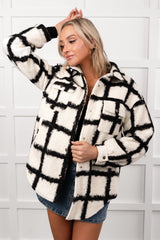 Hearth Light Grid Print Brushed Fleece Coat (Black)