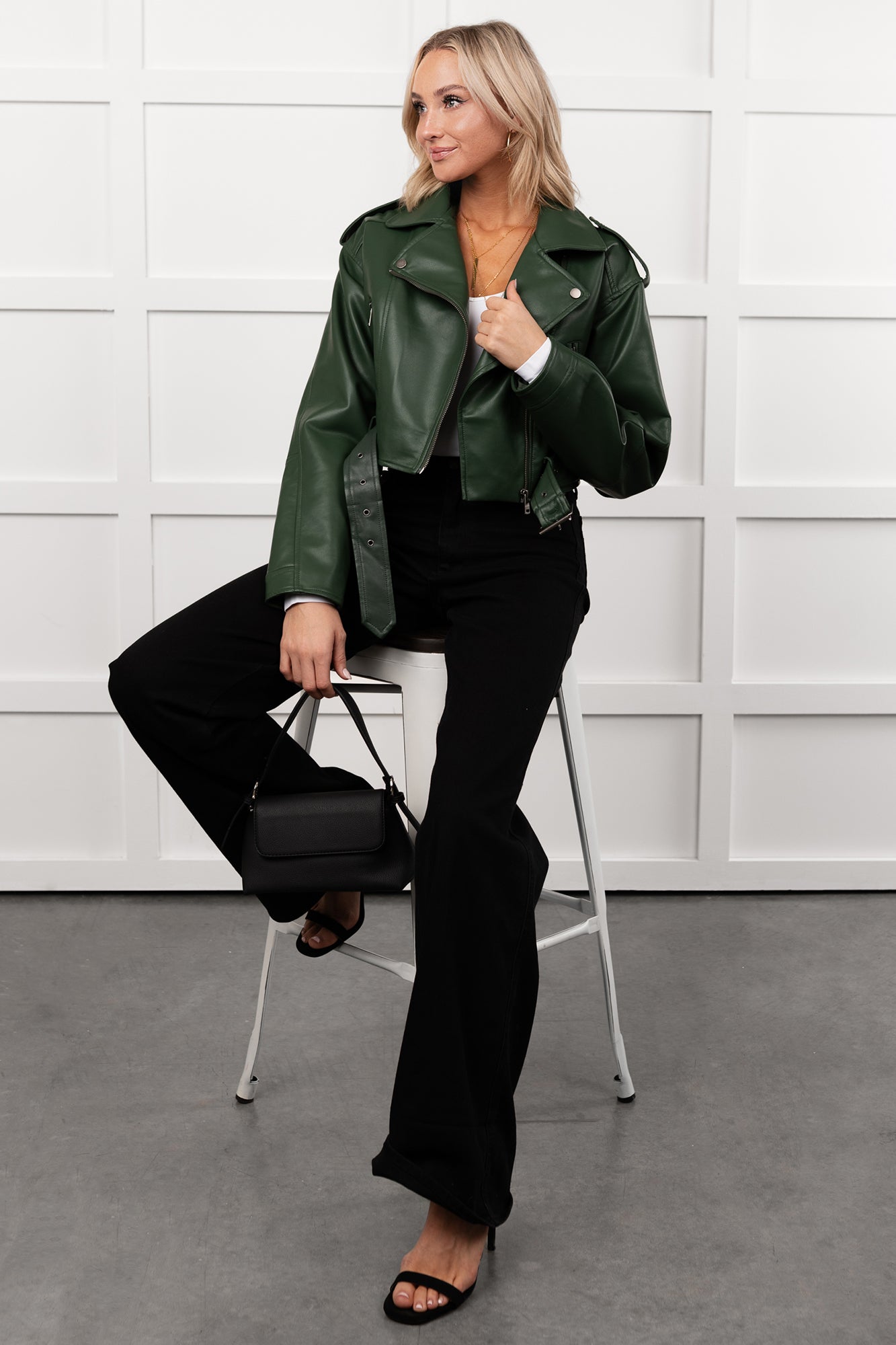 Rule Maker Faux Leather Cropped Jacket (Hunter Green)