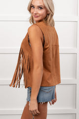 Barnwood Love Faux Suede Fringe Detail Vest (Camel)