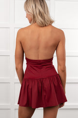 Star Moment Halter Drop Waist Mini Dress (Wine)