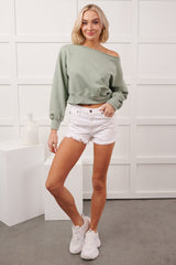Soft Sunday Off The Shoulder Sweatshirt (Sage)