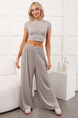 Always True Crop Top Wide Leg Pants Set (Heather Grey)