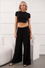 Always True Crop Top Wide Leg Pants Set (Black)
