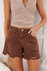 Hogan High Rise Mica Denim Distressed Jean Shorts (Dark Espresso)
