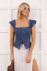 Rouge Tinted Square Neck Corset Style Top (Denim)