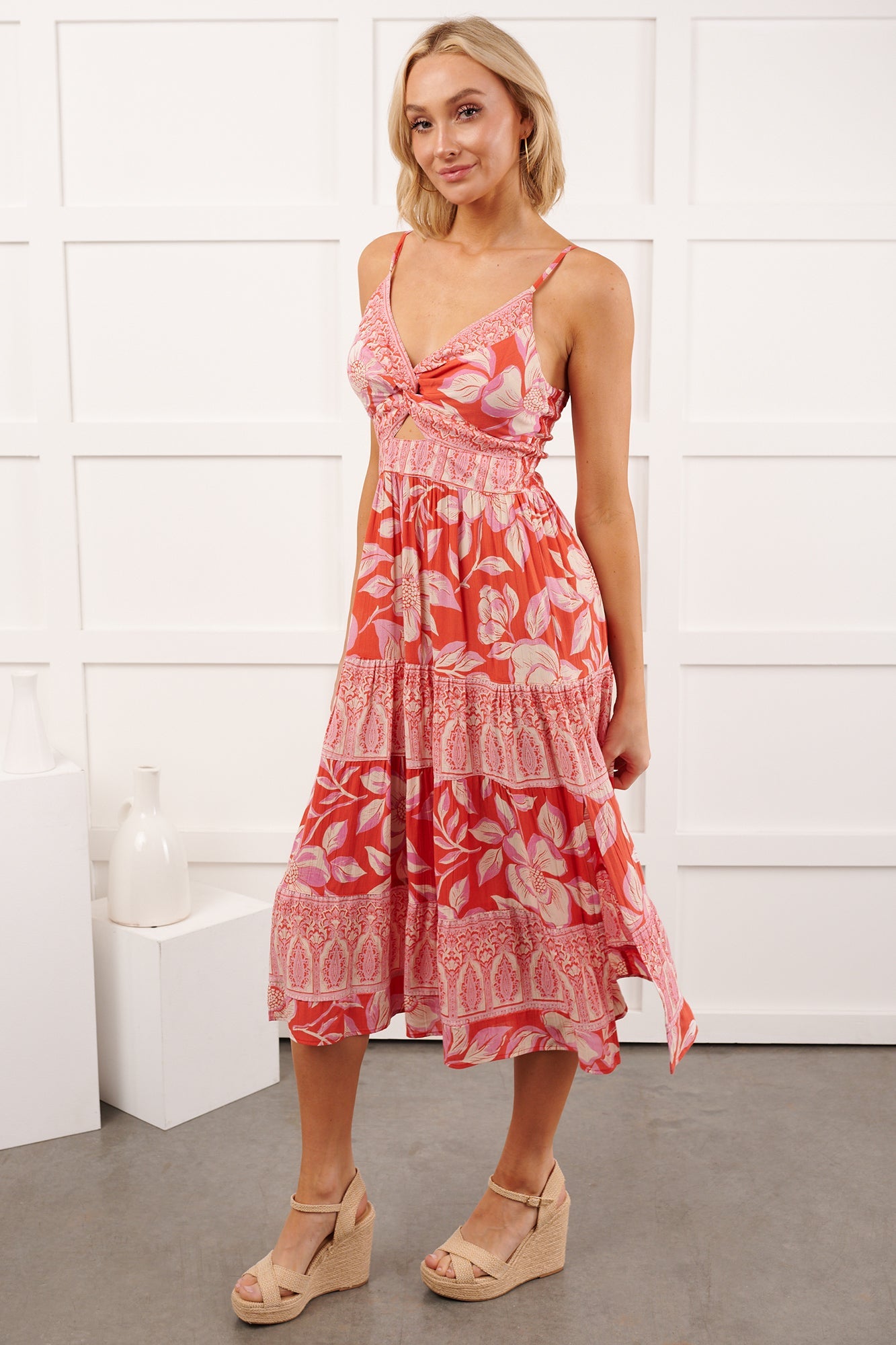 Babe Blooms Floral Sleeveless Maxi Dress (Red)