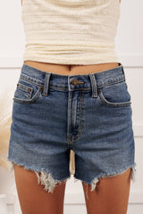 Colten Distressed High-Low Jean Shorts (Medium Denim)