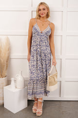 Eyes On You Floral Sleeveless Maxi Dress (Ivory/Blue)