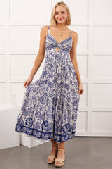 Beach Lullaby Floral Sleeveless Maxi Dress (Ivory/Blue)