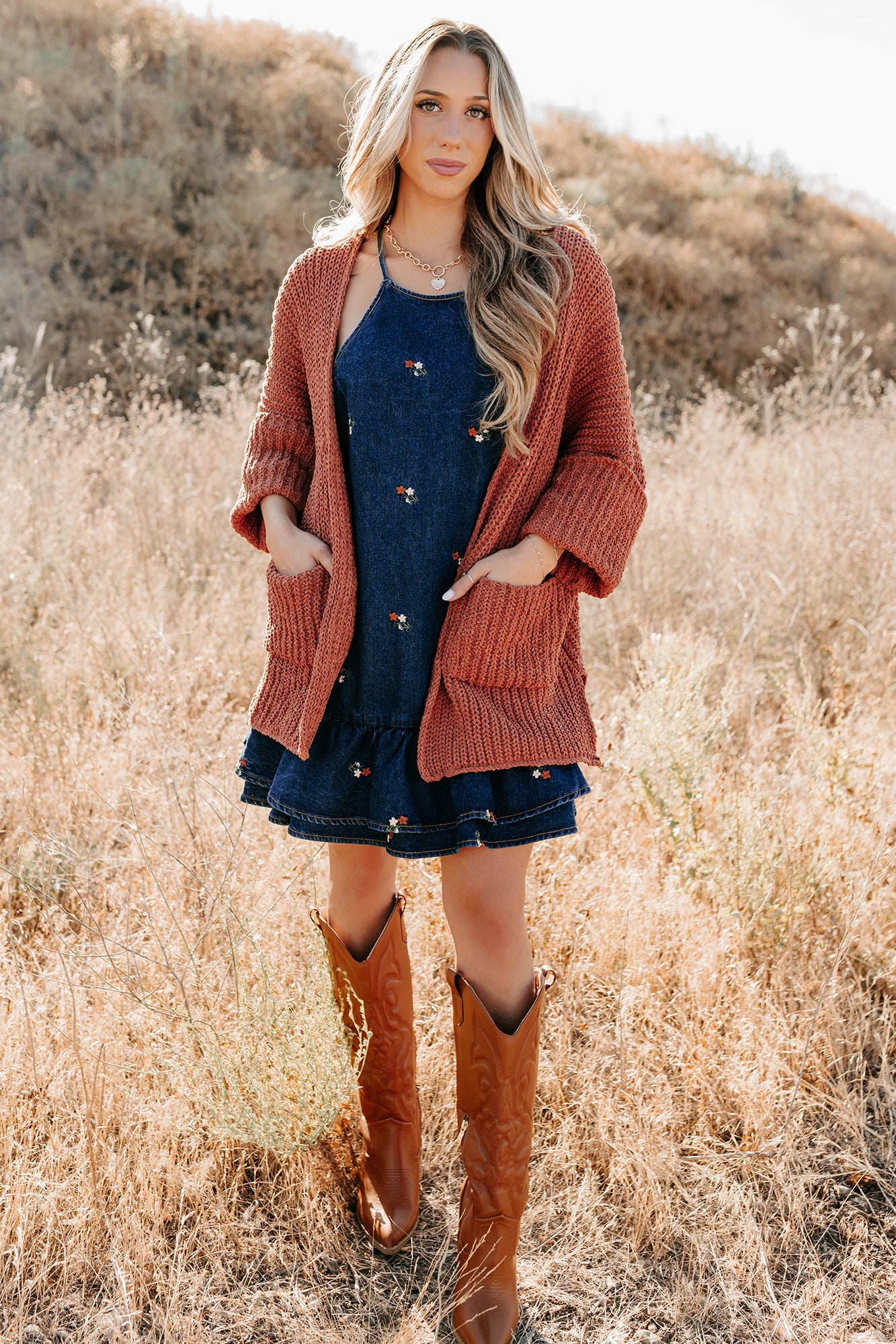 Quiet Times Cuffed Sleeve POL Cardigan (Brick)