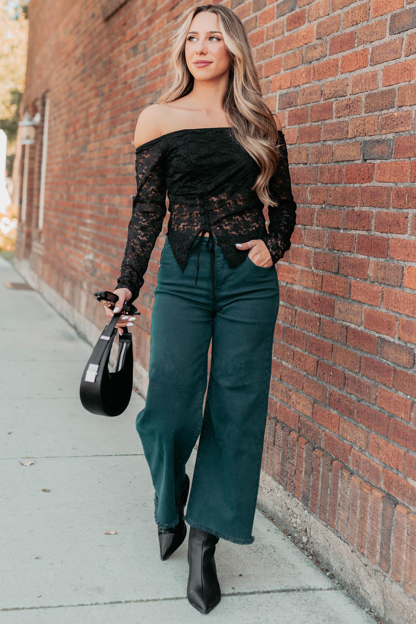 Walter High Rise Wide Crop Risen Jeans (Hunter Green)