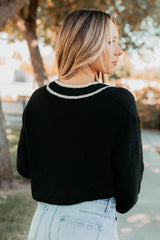 Comfort Current Contrast Button-Up Cardigan (Black)