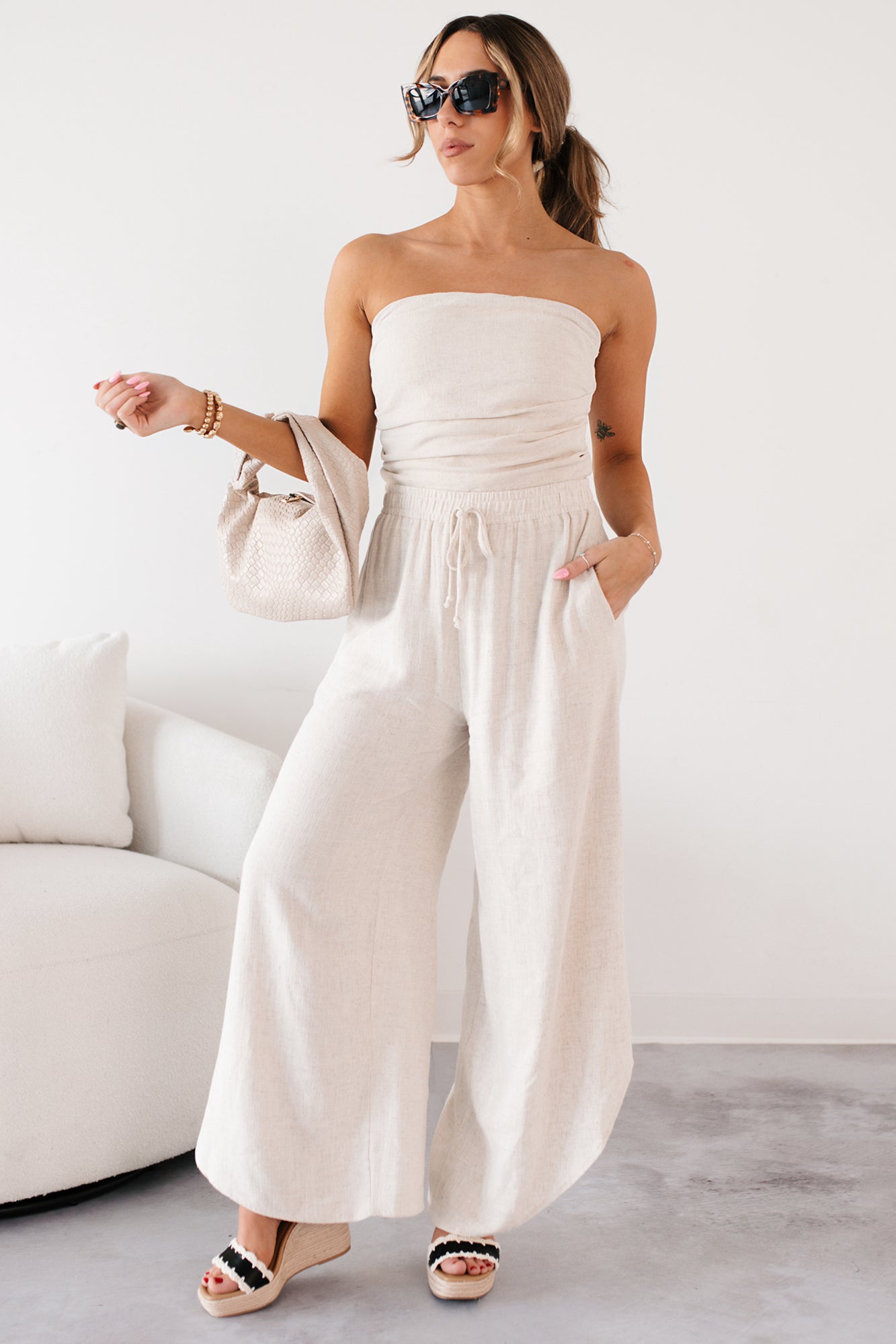 Breezy Hour High Rise Linen Pants (Oat)