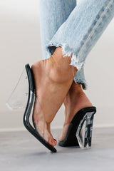 Glamour & Glow Clear Strap Lucite Heels (Black)