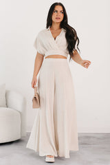 Chic and Simple Crop Top & Palazzo Pants Set (Oatmeal)
