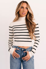Blissful Rest Striped Mock Neck Sweater Top (Cream/Black)
