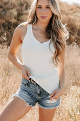 Daily Icon Notched Signature 8 Rib Knit Tank (Off White)