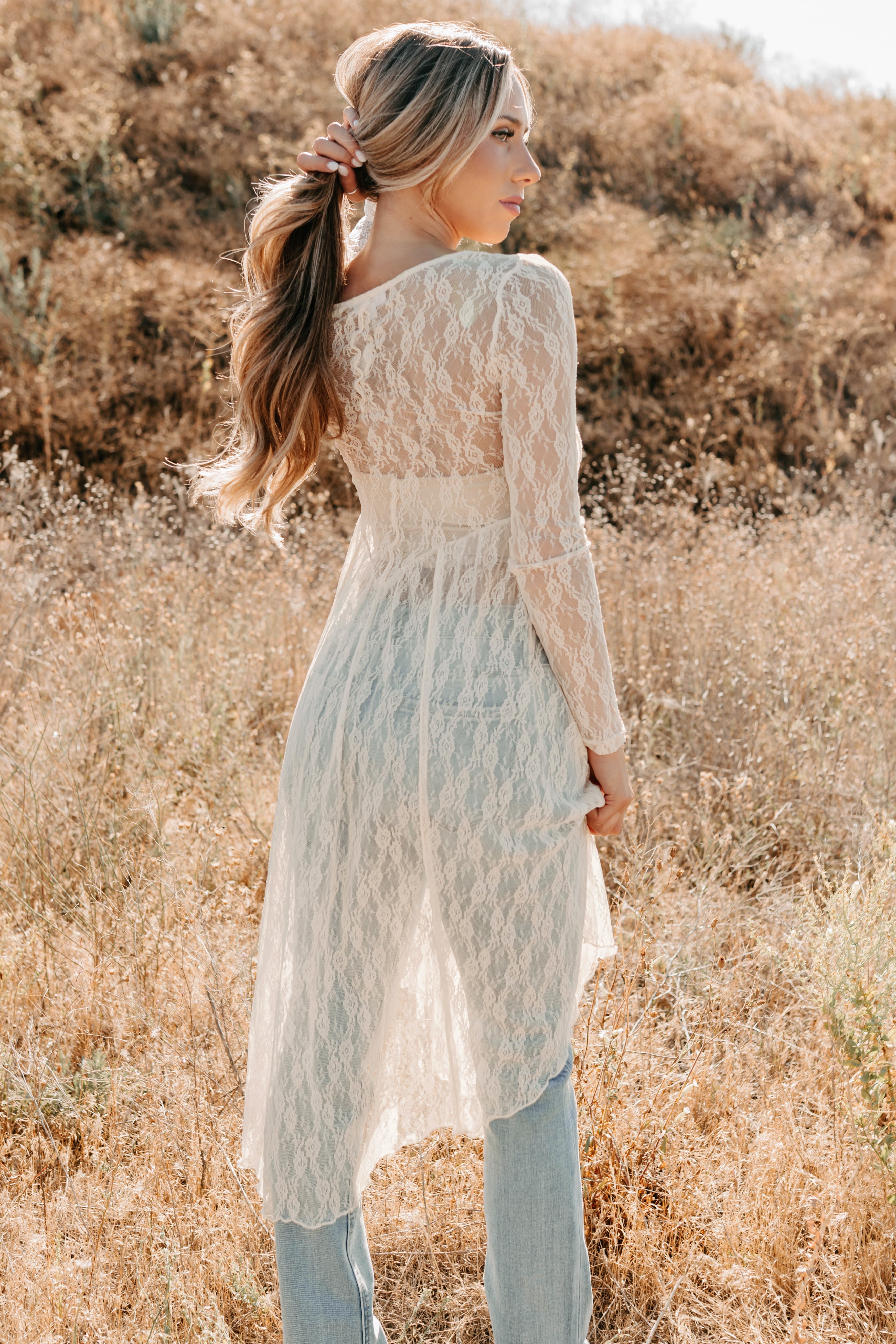 Spirit Dances Sheer Lace Midi Layering Dress (Ecru)