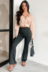 Bite The Dust Cropped Zip-Up Hoodie (Dark Taupe)