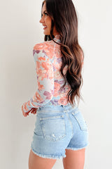 Hooked On You Floral Mesh Long Sleeve Top (Peach/Blue)