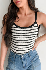 A Touch Of Class Ruched Knit Bodysuit (Cream/Black)