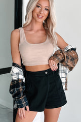 Just Basic Ribbed Crop Tank Top (Light Tan)