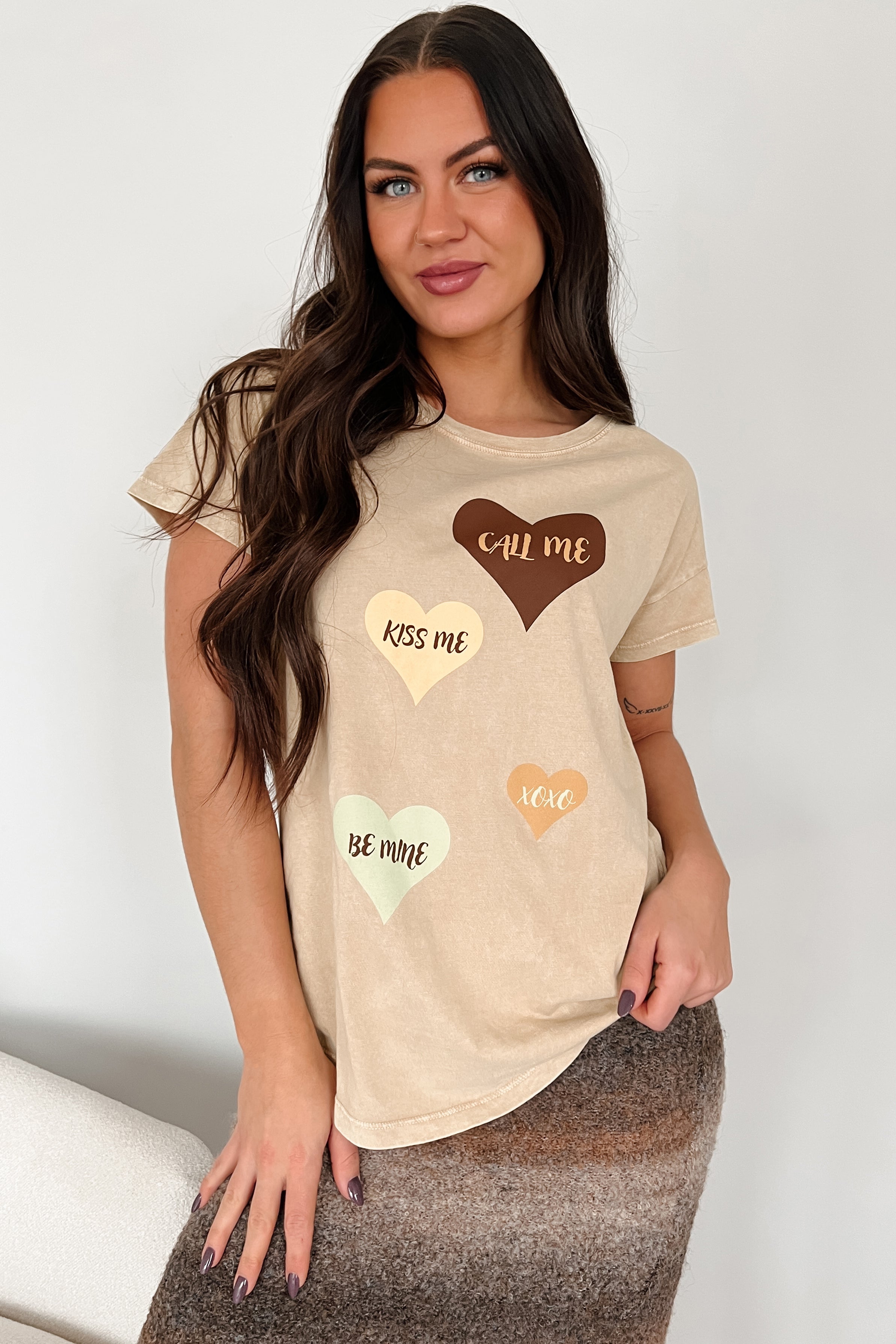 Heartfelt Words Mineral Wash Graphic Tee (Taupe)