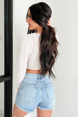 Dazzle & Daze Rhinestone Lace Long Sleeve Top (Off White)