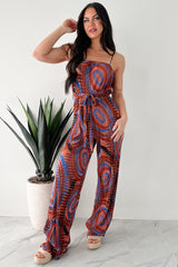 Turn Up The Volume Pleated Wide Leg Jumpsuit (Brick/Royal Blue)