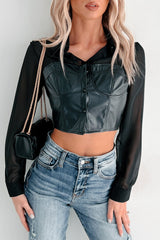 Sheer Passion Faux Leather Blouse (Black)