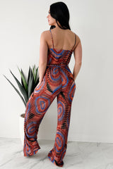 Turn Up The Volume Pleated Wide Leg Jumpsuit (Brick/Royal Blue)