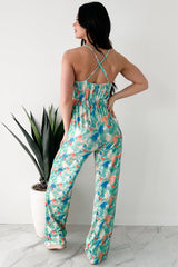 Step Into Stillness Watercolor Print Jumpsuit (Green)