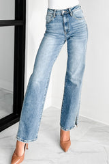 Garrison High Rise Rhinestone Detail Straight Leg Special A Jeans (Medium Dark)