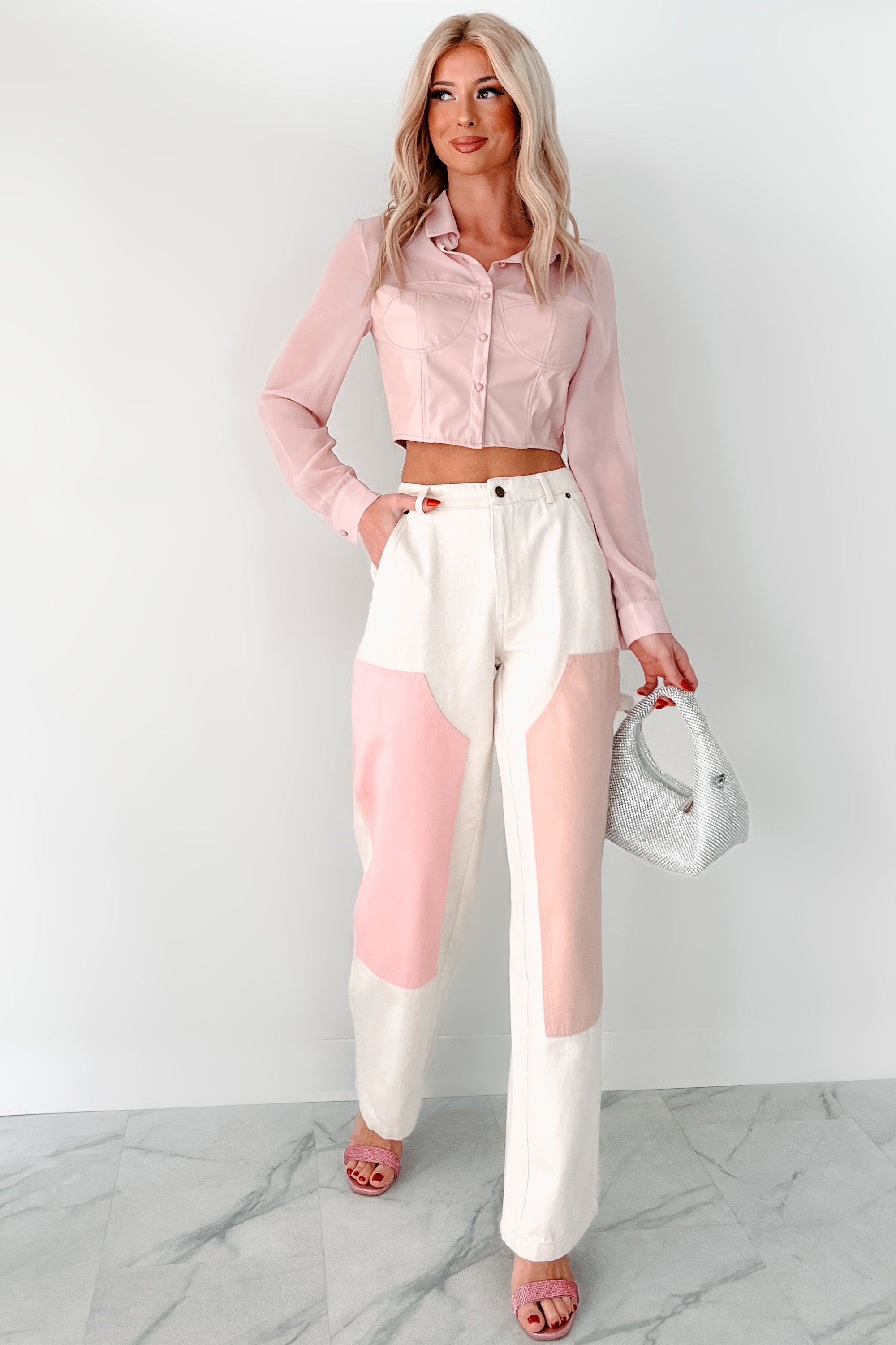 Sheer Passion Faux Leather Blouse (Pink)