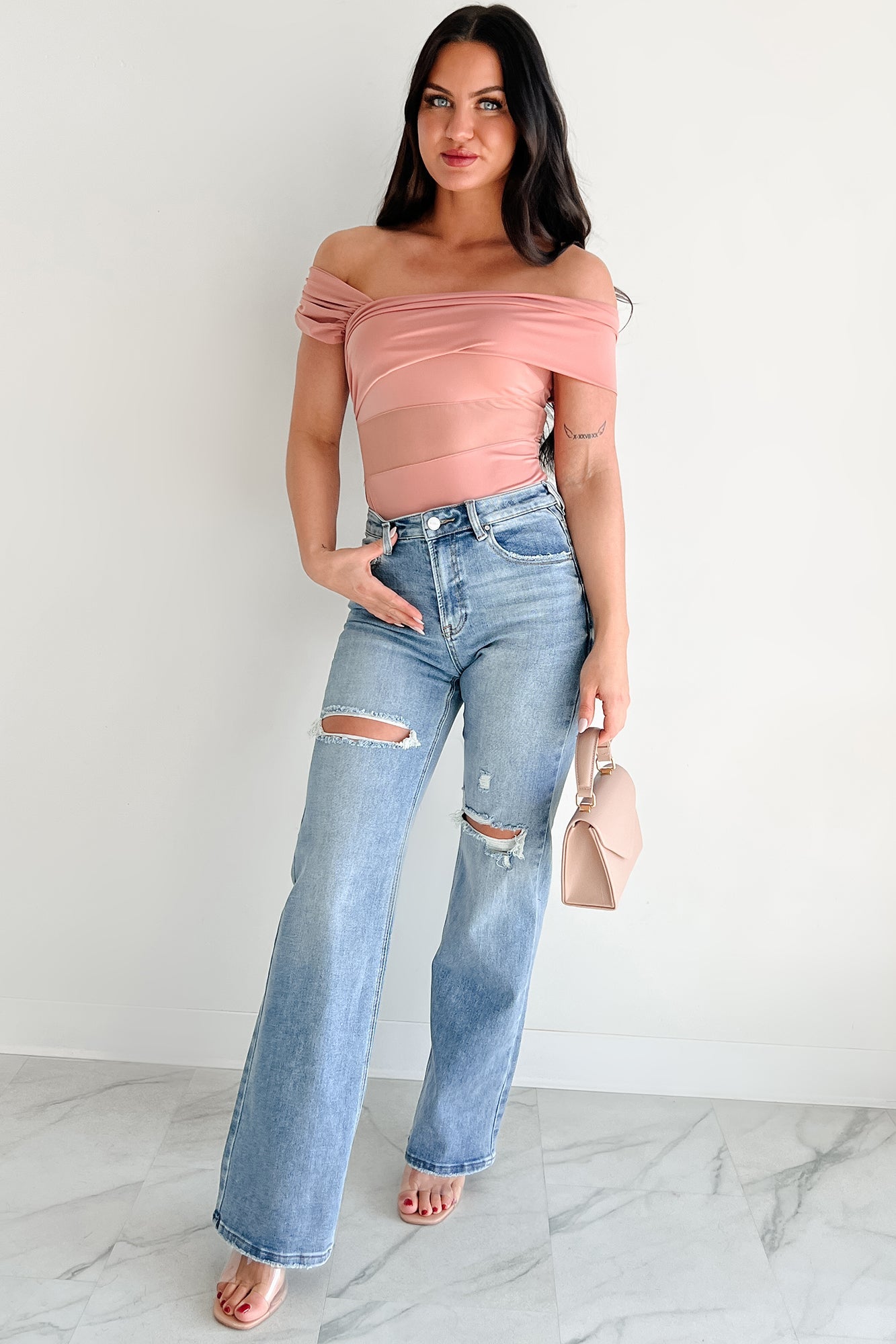 Heartfelt Moments Asymmetric Bodysuit (Mauve)