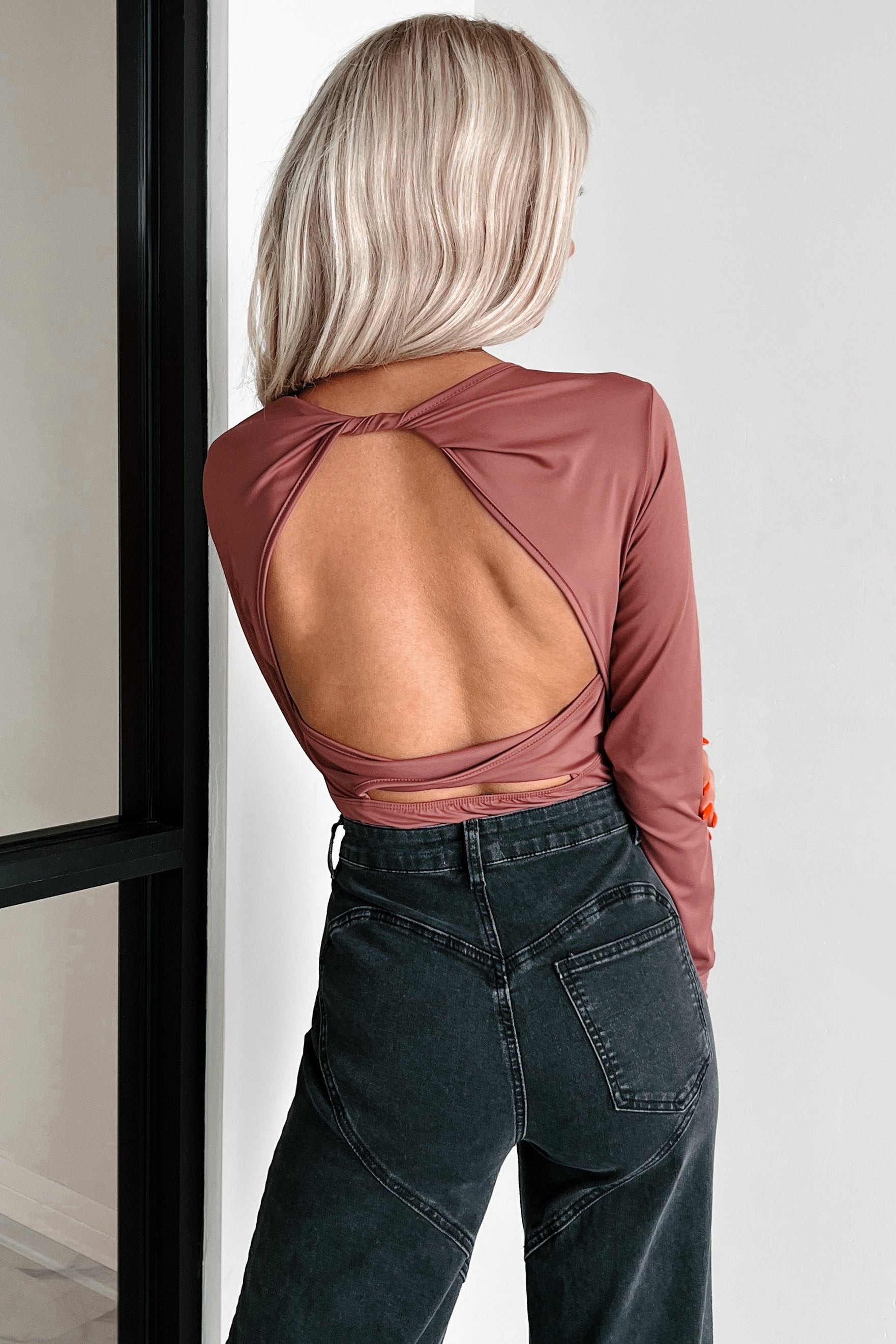 Diana Open Back Bodysuit (Red Mauve)