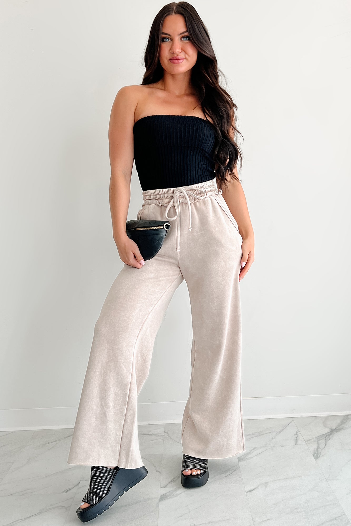 Cozy Corner Ribbed Strapless Fold Over Top (Black)