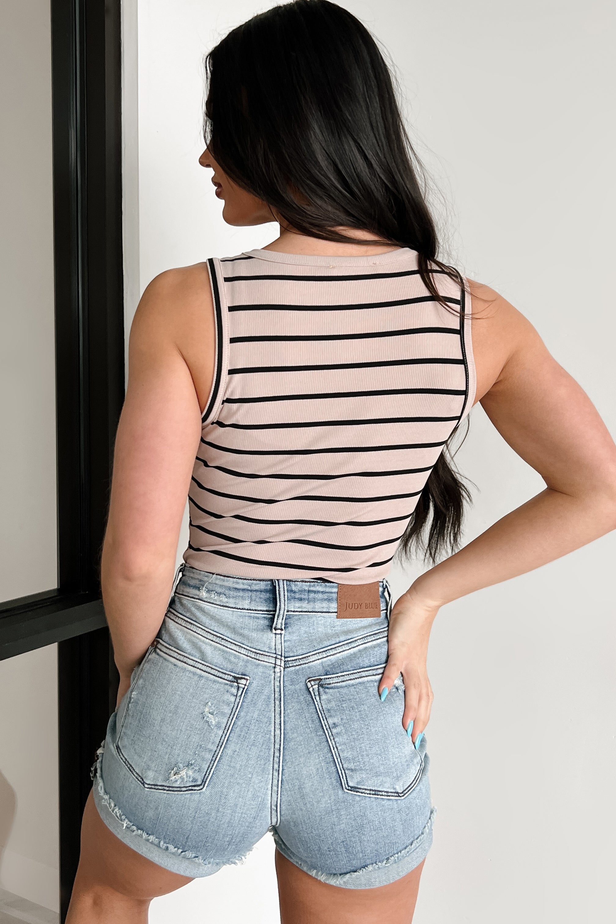 Living For The Weekend Sleeveless Striped Bodysuit (Taupe)