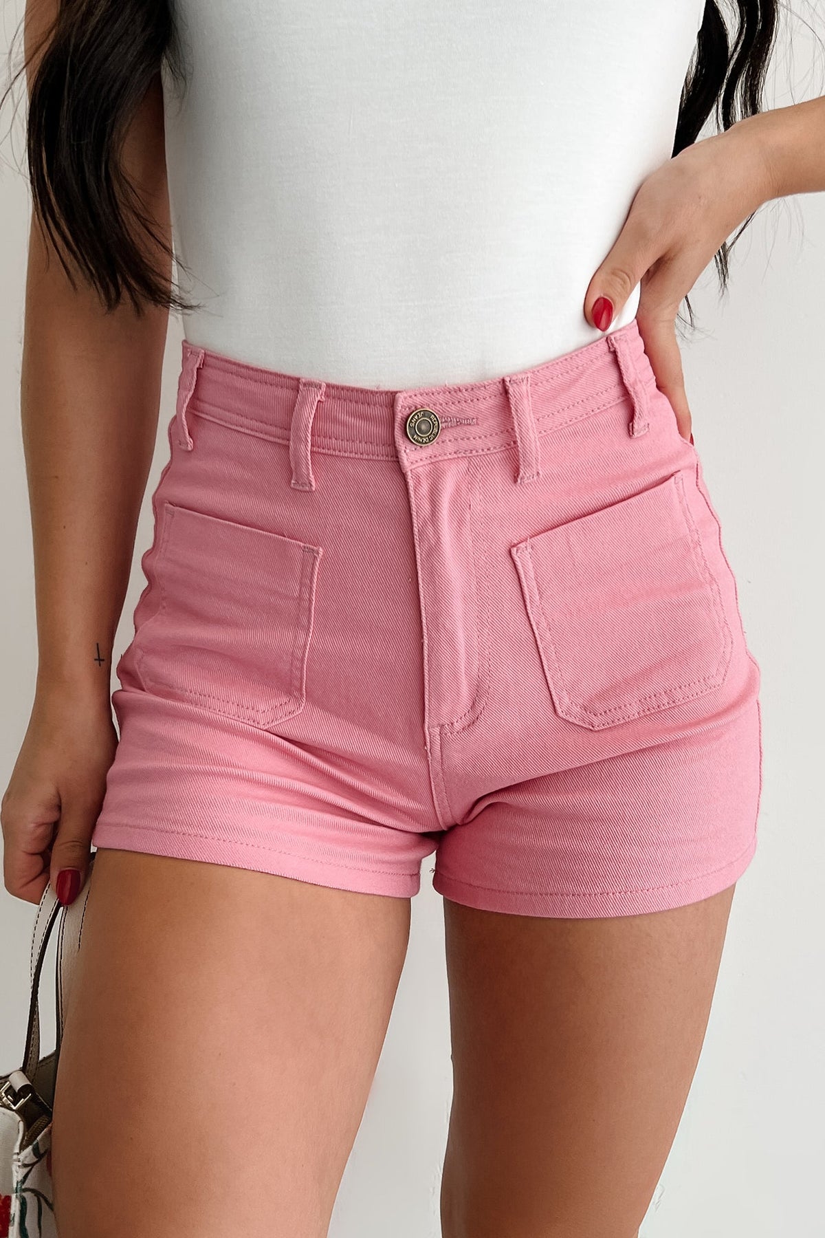 Just This Once High Rise Denim Shorts (Pink)